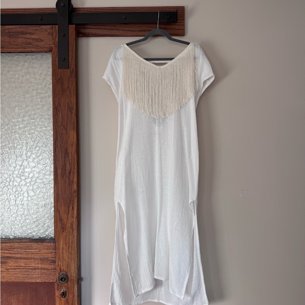 Elegant White Fringe Boho Festival Dress